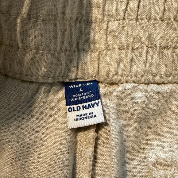 Old Navy Linen Wide Leg Trousers Elastic Comfort Waistband Tan Pants size L - Picture 4 of 6